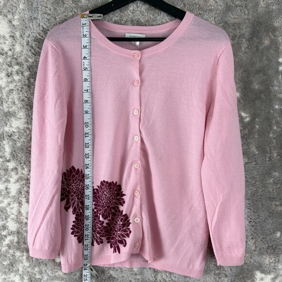 Garnet Hill Sz M Soft Pink 100% Merino Wool Floral Button Cardigan Sweater Light - Picture 3 of 9